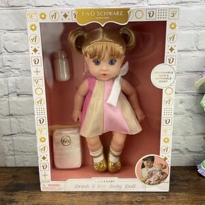 FAO Schwarz 14" Drink and Wet Baby Doll Blonde Hair Toy New With Tag